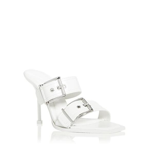 Alexander McQUEEN Women Buckled High Heel Slide Sandals White Multi EUR 40 US 10